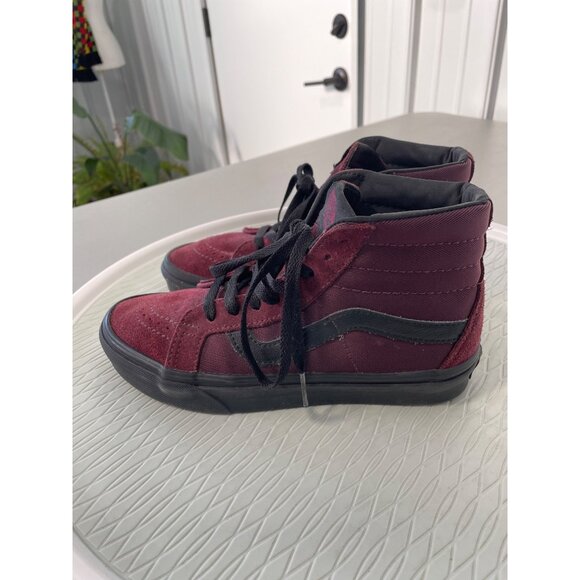 Vans Sk8 Hi Reissue Metallic Twill Sneaker Size 6.5 Burgundy Black Skateboarding - Picture 3 of 10